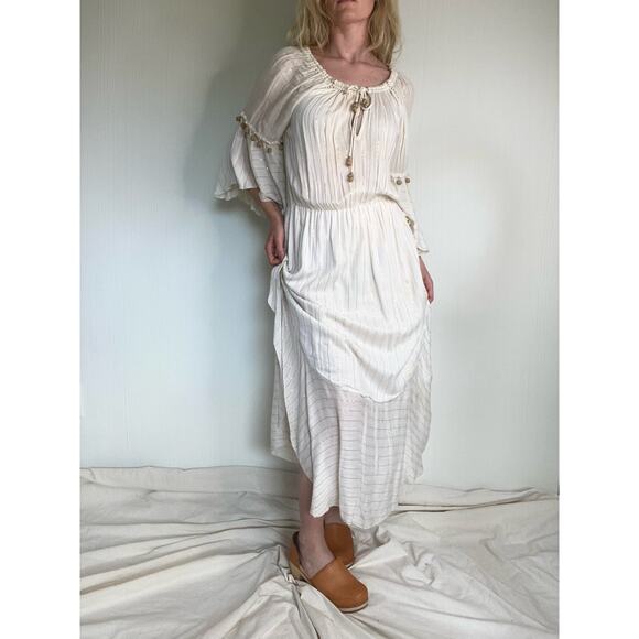 SAYLOR Grecian Goddess Ivory Gauze Off Shoulder Bell Sleeve Maxi Dress US SMALL - Picture 11 of 16